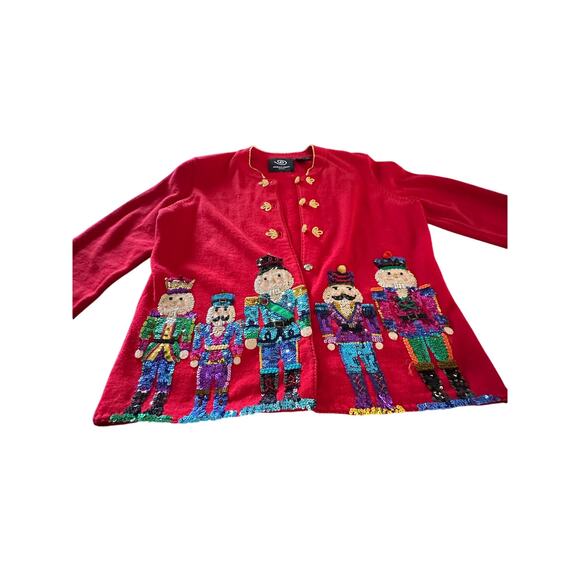 RARE Vintage Michael Simon Women's Red Nutcracker Cardigan Sweater Size Small - Picture 5 of 13
